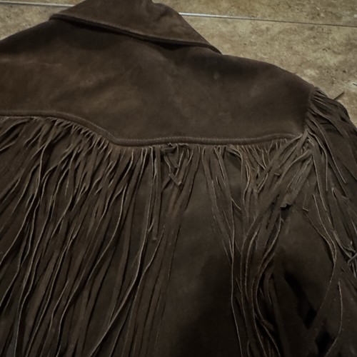 Vintage Delong Fringe Suede Leather Jacket Brown 60s 70s De Long size 40 - Picture 10 of 14