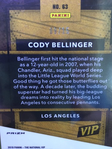CODY BELLINGER PRIZM CARD JERSEY #35 DODGERS SP #/15 REFRACTOR 2019 National VIP - Picture 3 of 12