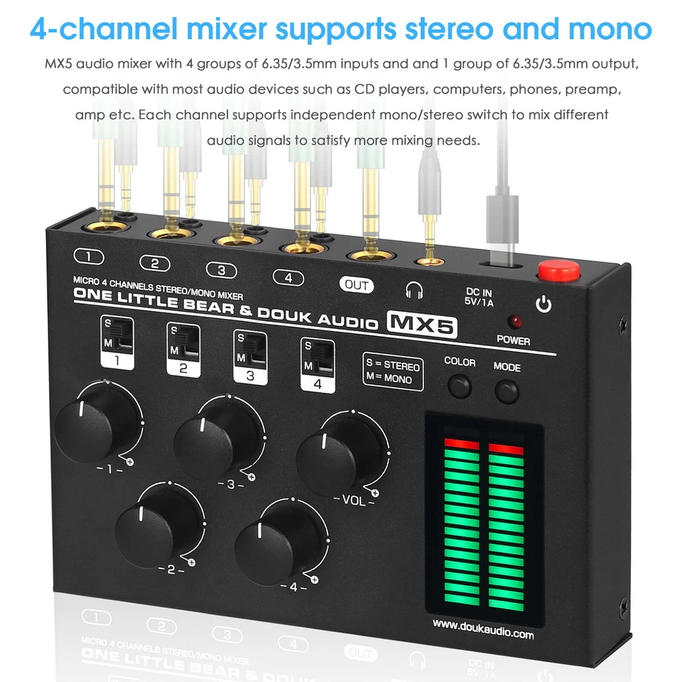 Mini-4-Kanal-Mono/Stereo-Line-Mixer Kopfhörer Überwachung Live-Studio-Aufnahme - Bild 3 von 4