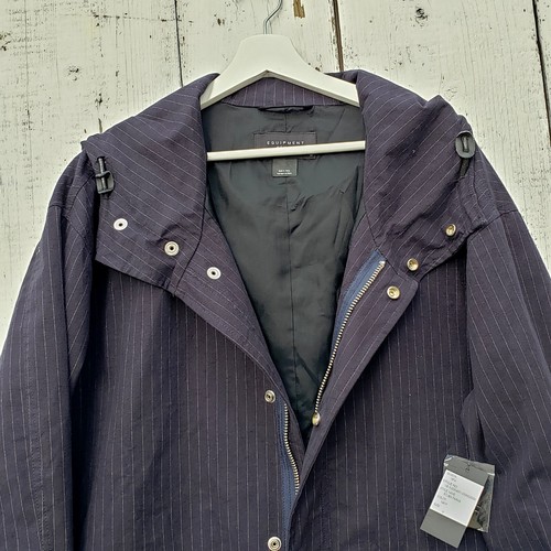 EQUIPMENT HOMME Men Women Unisex Navy Blue Stripe Jacket Parka Coat Sz M NEW - Picture 5 of 11