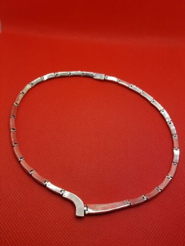 Mid Century Taxco 950 Silver Hinged Turquoise Necklace - 16 " - Picture 9 of 11