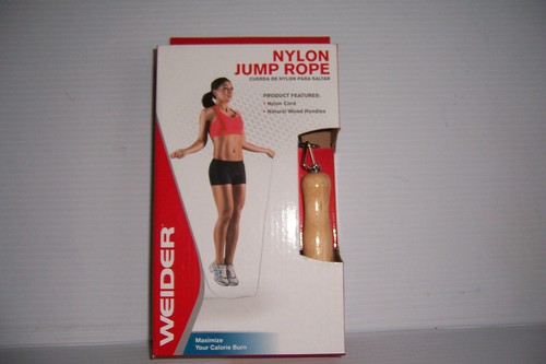 Weider 9' Nylon Jump Rope Real Wood Handles & Metal Swivels Skipping Rope NEW! - 第 1/2 張圖片