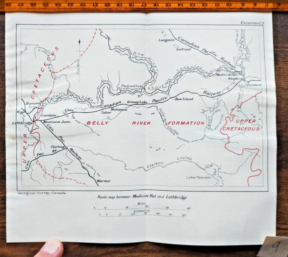 1913 Geological Map of Route between Medicine Hat and Lethbridge - Canada - Image 1 of 1