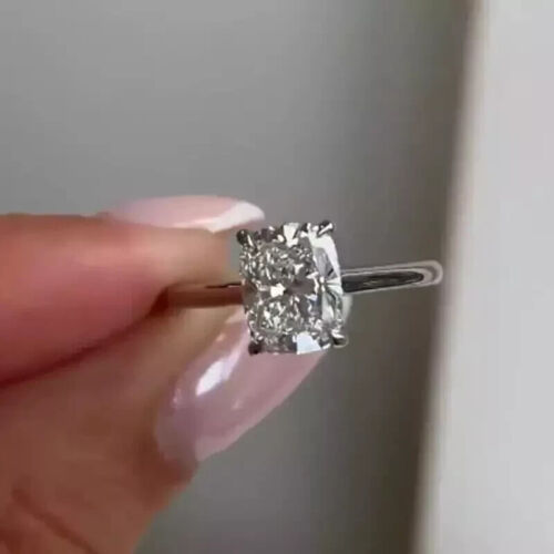 3 Ct Elongated Cushion Cut IGI Certified Lab Grown Diamond Ring 14kt White Gold - Picture 2 of 8
