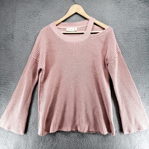 RD Style Damen M schulterfrei Zopfmuster rosa Pullover Trompetenärmel Sweater