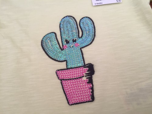 Next Baby Girls Yellow Cactus Embroidered/Sequinned 100% Cotton T-Shirt - BNWT - Picture 2 of 3