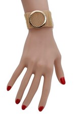 Women Dressy Wrist Bracelet Fashion Jewelry Gold Round Mesh Metal Classy Look