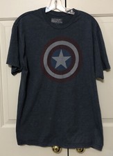 Marvel Size L Blue Captain America Shield Short Sleeve T Shirt Men  s