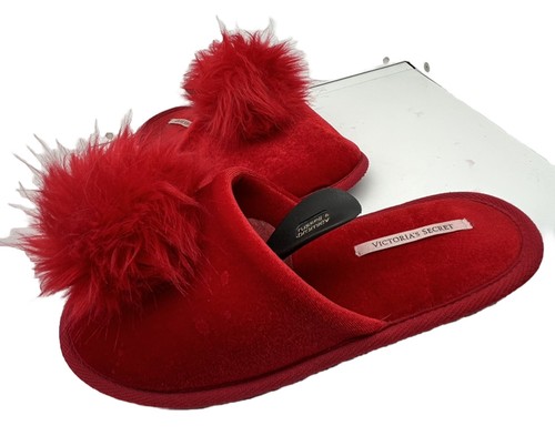 Victoria’s Secret Pom-Pom Slippers red , Licorice F K 4?flat women’s - Picture 7 of 11
