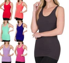 S-XL Ribbed Racerback Rayon Blend Tank Soft Stretch Fitted Long Sleeveless Top