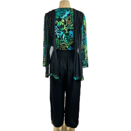 Diane Freis Silk Jumpsuit Vintage Limited Edition Black Blue Green Plunge V Neck - Picture 7 of 10