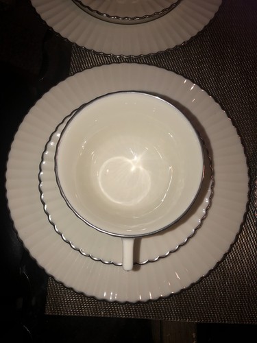 12 Piece Colonnade Platinum by LENOX W-306P Luncheon Plates, Cups, and Saucers - Picture 5 of 16