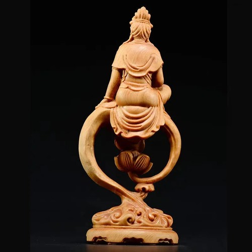 7.07 in Wooden Guanyin Buddha Bodhisattva Statue Hand-Carved Buddhism Figure - Picture 2 of 7