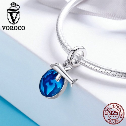VOROCO 925 Silver Wrold Adventures Dangle Charm With Plane And Blue Enamel Earth - Picture 6 of 8