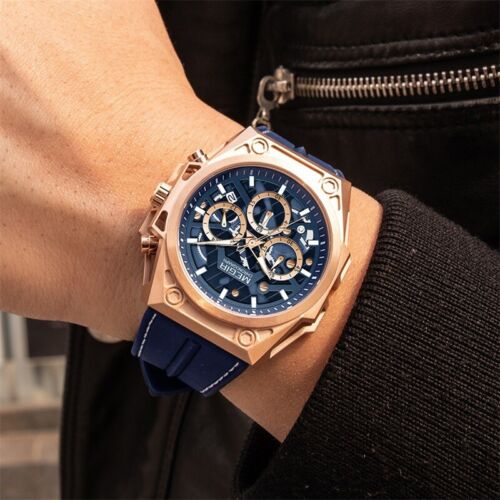 MEGIR Cinturino in Silicone Blu Orologi Impermeabile Cronografo Quarzo Orologio da polso - Foto 3 di 6