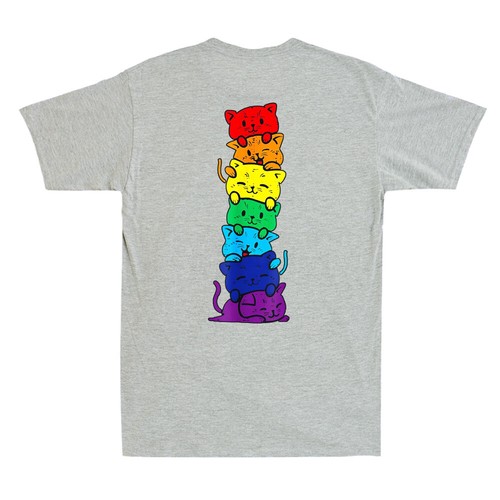 LGBT Cat Stack Rainbow Gay Pride Gift For Cat Lover Vintage T-Shirt (On Back) - Picture 4 of 8