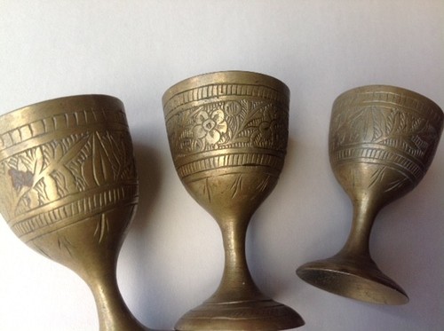 Bronze -Lot of 3 -shot glasses/cups - from -early -1900's-2 1/2" tall Vintage - Picture 2 of 7