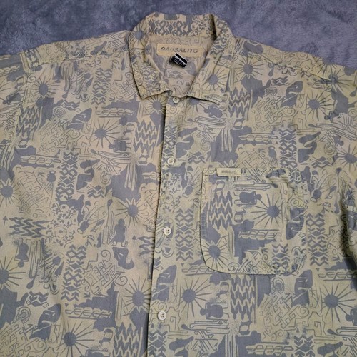 Vintage Sausalito Men's Large Aztec Tribal Graphics Button Up Shirt Made in USA - Picture 3 of 14