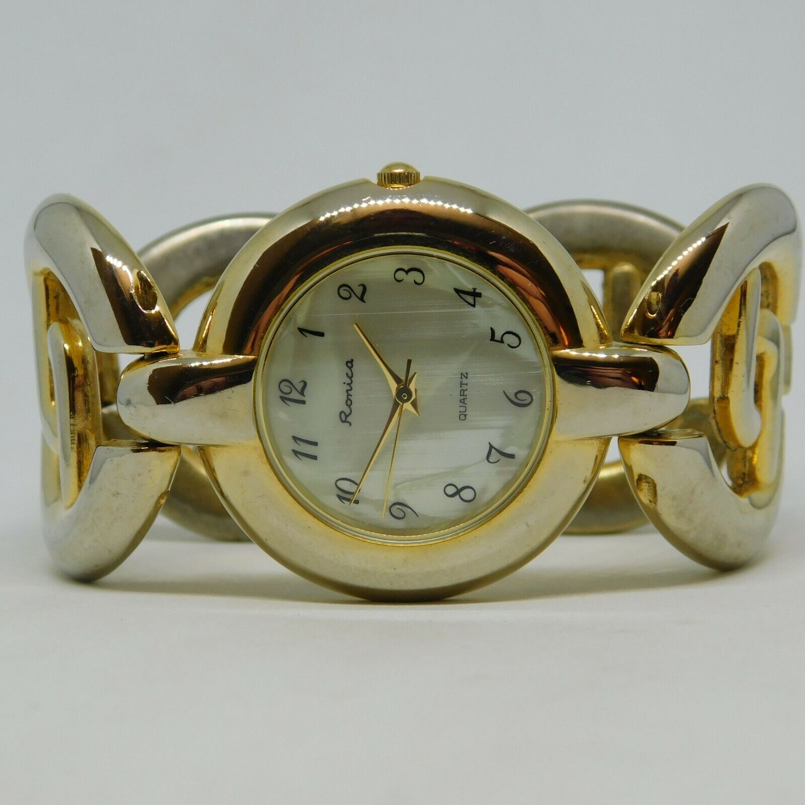 Ronica Gold Tone Mother of Pearl Dial Quartz Analog Women's Watch Sz. 6"
