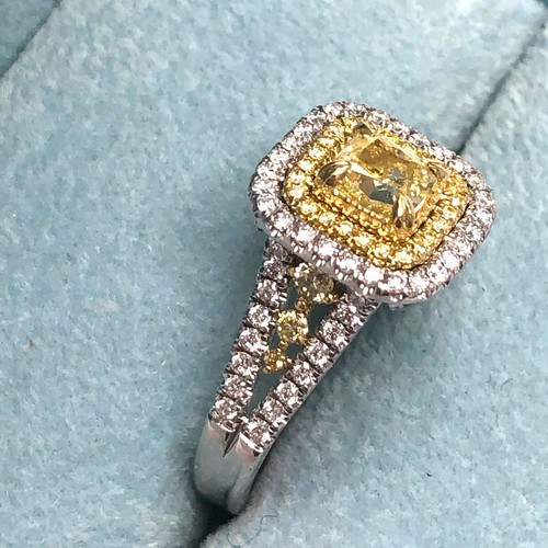 GIA-zertifizierter 1,57 kt Ct Cushion Fancy gelber Diamant Verlobungsring 18 kt Weißgold - Bild 5 von 9
