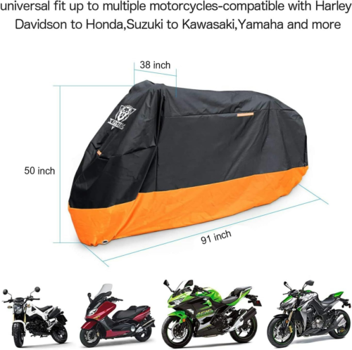 XYZCTEM Motorcycle Cover – All Season Waterproof Outdoor L-91 inch, Black - Bild 5 von 6