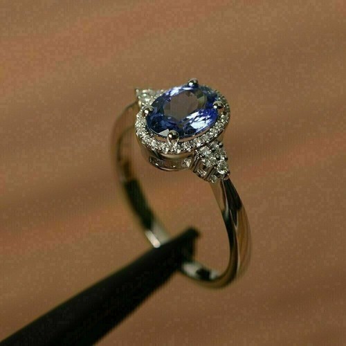 1.90 Ct Round Lab-Created Blue Sapphire and CZ Halo Engagement Ring 925 Silver - Picture 5 of 7