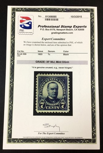 MOMEN: US STAMPS #559 MINT OG NH PSE GRADED CERT XF-90J LOT #85338 - Picture 2 of 3