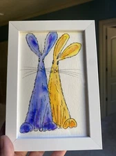 Rabbit,bunny,abstract,4/6,painting On Paper,framed