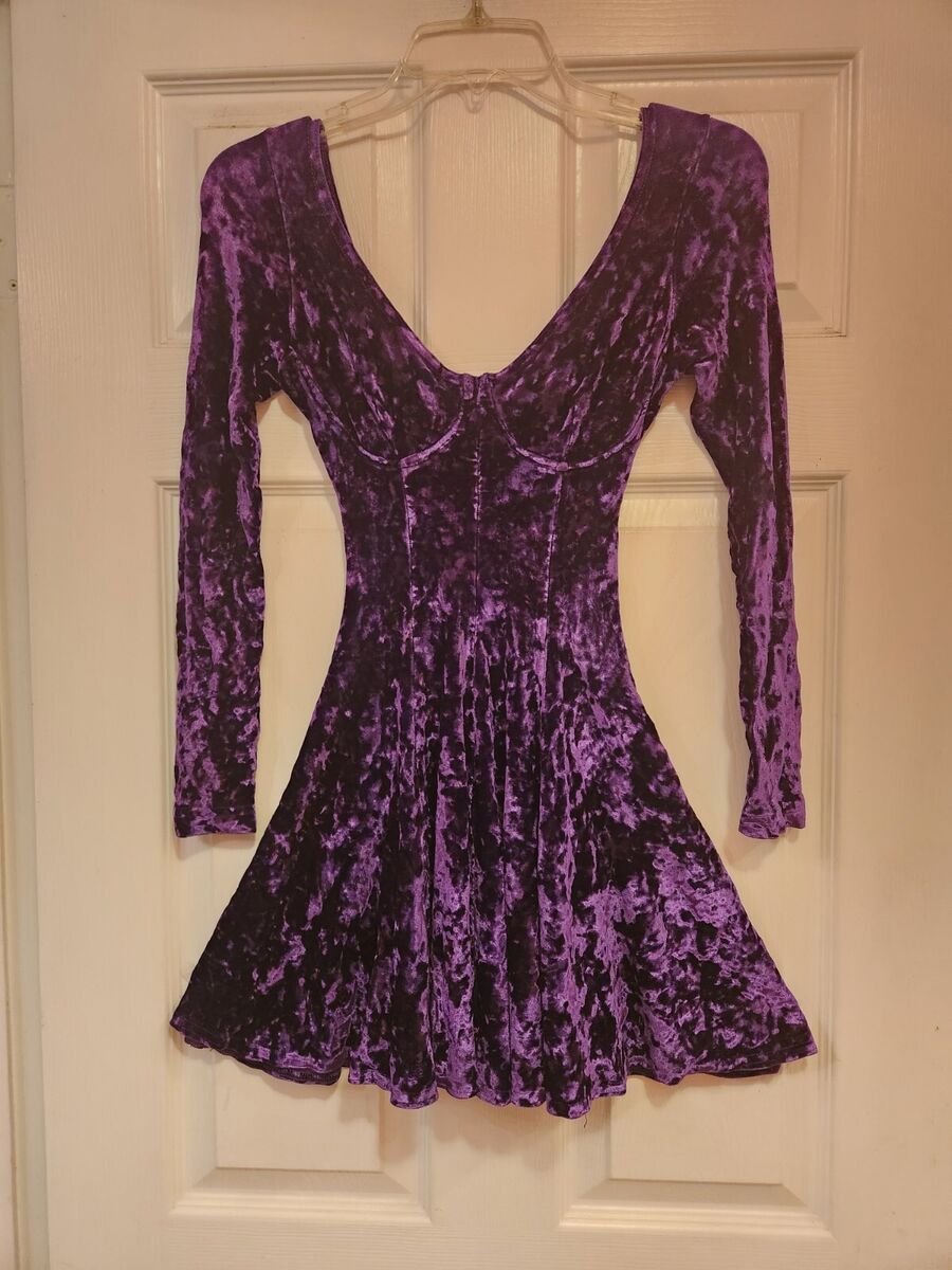 VINTAGE 90's PURPLE CRUSHED VELVET SKATER DRESS CONTEMPO VINTAGE 90's PURPLE CRUSHED VELVET SKATER DRESS CONTEMPO