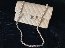 New Chanel Classic Small Double Flap Bag beige caviar Silver Bag  Never Worn