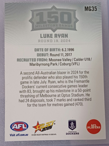 2025 Select AFL Footy Stars Milestone Games - Choose Your Card - Picture 17 of 43