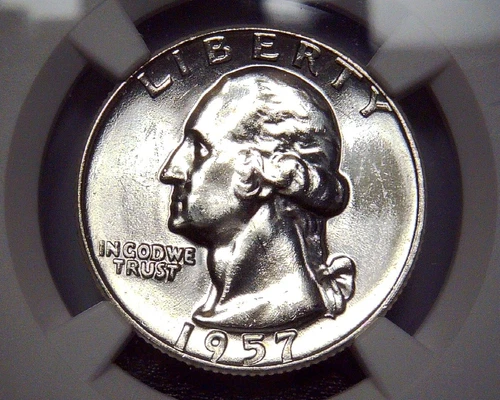 1957 D Washington Quarter - NGC MS64 - FS-501 Misplaced MM - Bright White Beauty