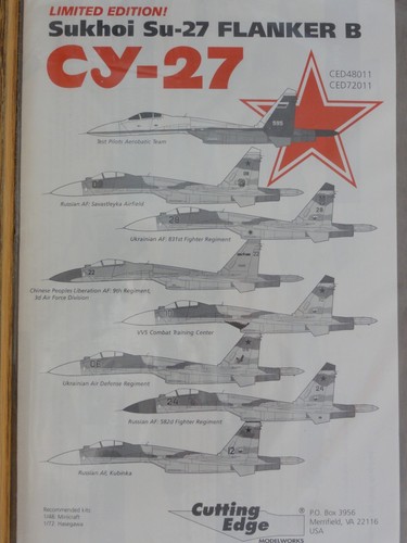 1/48 Cutting Edge Suchoi Su-27 Flanker B: Russia, China, Ukraine Decal for 8 OOP - Bild 1 von 2