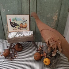 OLD PRIMITIVE VINTAGE VICTORIAN STYLE THANKSGIVING CHEF COOK KITCHEN TURKEY SIGN