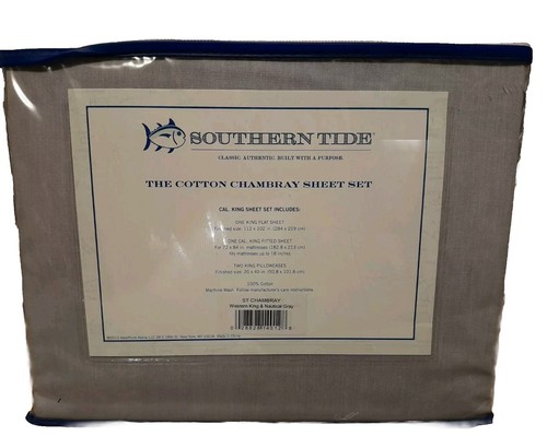 BRAND NEW SOUTHERN TIDE CHAMBRAY CAL KING SIZE SHEET SET COLOR NAUTICAL GRAY - Picture 4 of 5