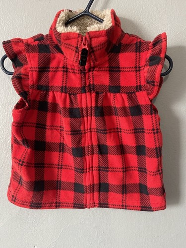 Carter's Baby Girls 3-Piece Cozy Soft Plaid Fleece Vest Set Red White Black 9 M - Picture 3 of 14