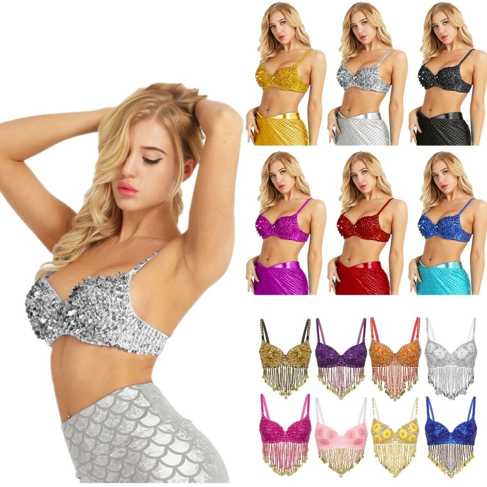  Women Shiny Glitter & Beaded Bra Top Sexy Belly Dance