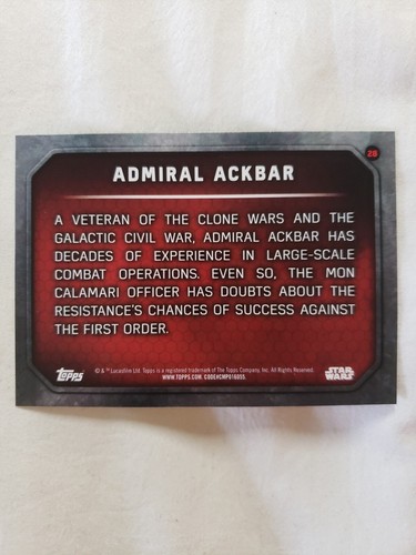 Ackbar 2015 Topps Star Wars Force Awakens Series ERROR Card NO NAME han leia rey - Picture 2 of 2
