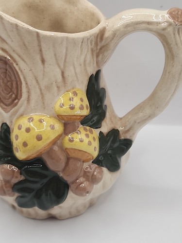 Vintage 1977 Ceramic Mushroom Tree Stump 5" Pitcher & 6" Plate Set - Picture 5 of 12