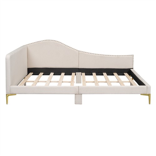 Full Size Upholstered Daybed w/Headboard & Armrest Linen Sofa Bed Frames Beige - Picture 7 of 15