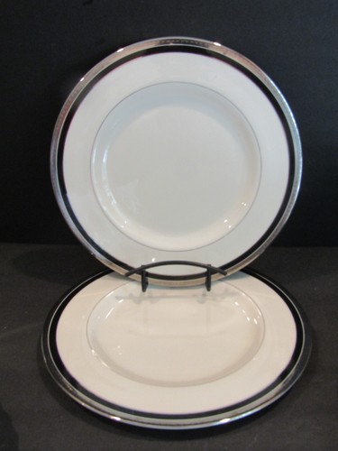 Pickard China NOCTURNE Black Trim Platinum ENCRUSTED Trim SET OF 2 Dinner Plates - 第 1/7 張圖片