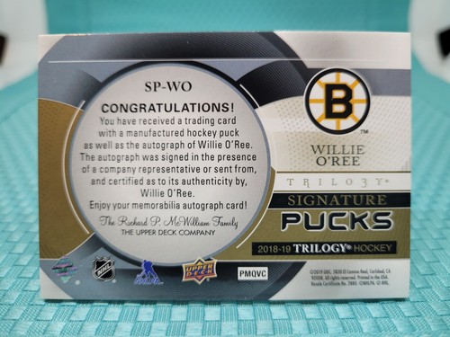 /19 2018-19 UD Trilogy Gold Signature Puck Willie O'Ree Auto SP-WO No. Inscribed - Picture 2 of 2