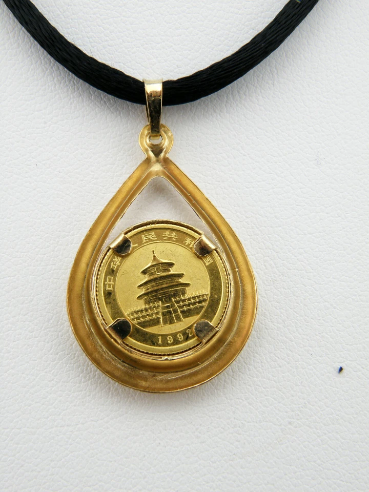 1992 China 5 Yuan 1/20 oz 24K Fine Gold Panda Coin Pendant,14K Yellow Gold Bezel - Image 4 of 4