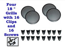 FOUR 18" INCH WAFFLE SPEAKER SUB WOOFER GRILLS W/ CLIPS SCREWS DJ CAR GR-18