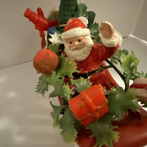 Vintage 1960s Plastic Santa in His Red Sleigh With 2 Reindeer 10” Christmas Read - Picture 7 of 16