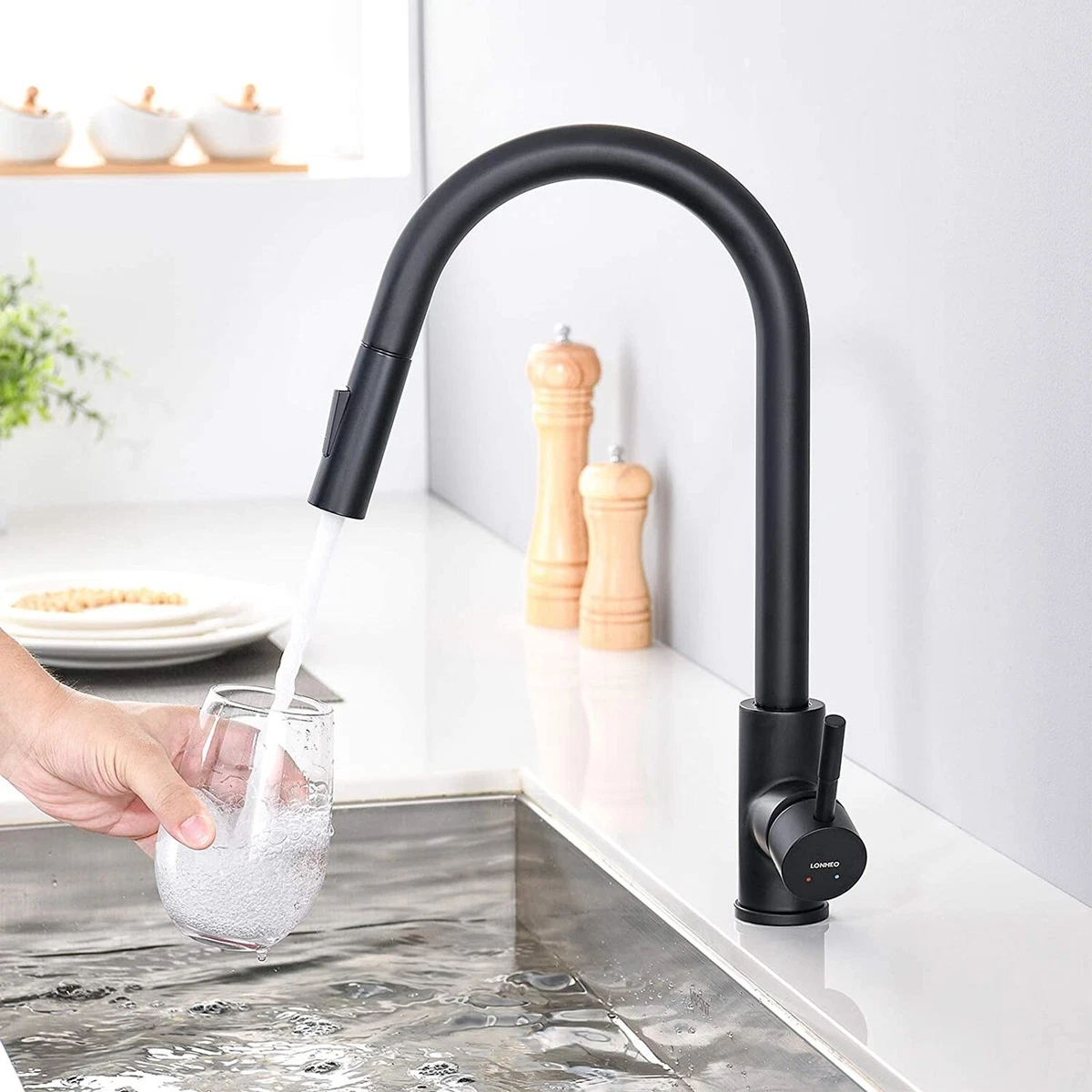 Grifo de cocina negro extraíble, diseño de succión magnética, mango único,  frío y caliente, control dual, grifo de fregadero giratorio de alta gama -  AliExpress