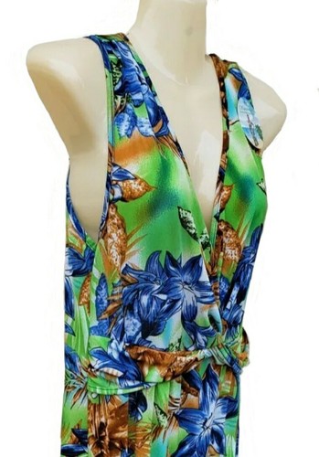 Women Summer Front Knot Long Floral Maxi Dress V Neck Beach Sundress - Picture 8 of 9