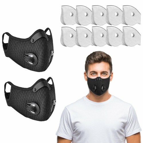 2pcs Reusable Dual Breathing Valve Face Mask Cover with Activated Carbon Filter - Picture 3 of 18