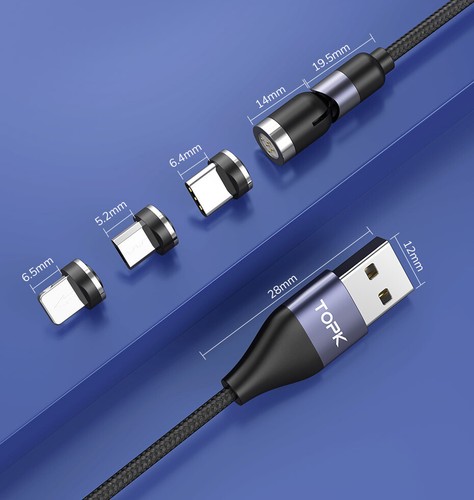 3 in 1 Magnetic Fast Charging USB Cable Charger 3A Phone Type-C Micro USB IOS - Picture 8 of 19