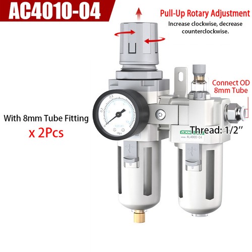 AC4010 Air Compressor Filter Oil Water Separator Trap Filter w/ Regulator Gauge - Picture 12 of 21